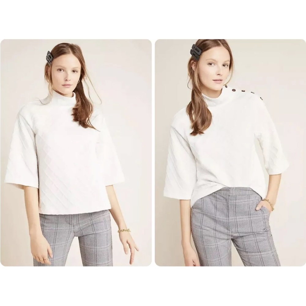 Anthropology Sunday in Brooklyn Mollie Button 3/4 sleeve Top. Medium